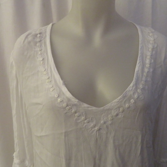 ST. BARTHS WHITE 3/4 SLEEVE BOHEMIAN TUNIC SZ S/M - Picture 2 of 7